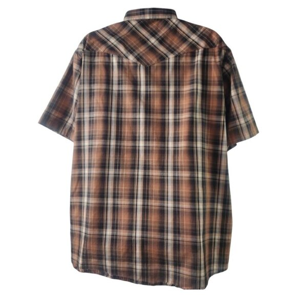 Wrangler Retro Brown Plaid Western Shirt Sawtooth Pockets Pearl Snap Button 3XL - Picture 11 of 12